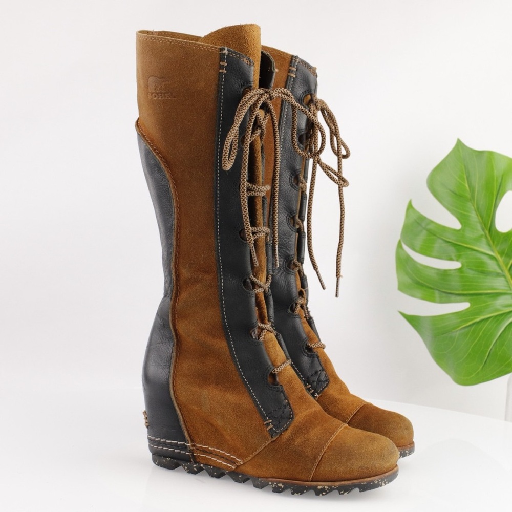 Women's Tall Lace-Up Brown Suede Boots - Picture 7 of 8